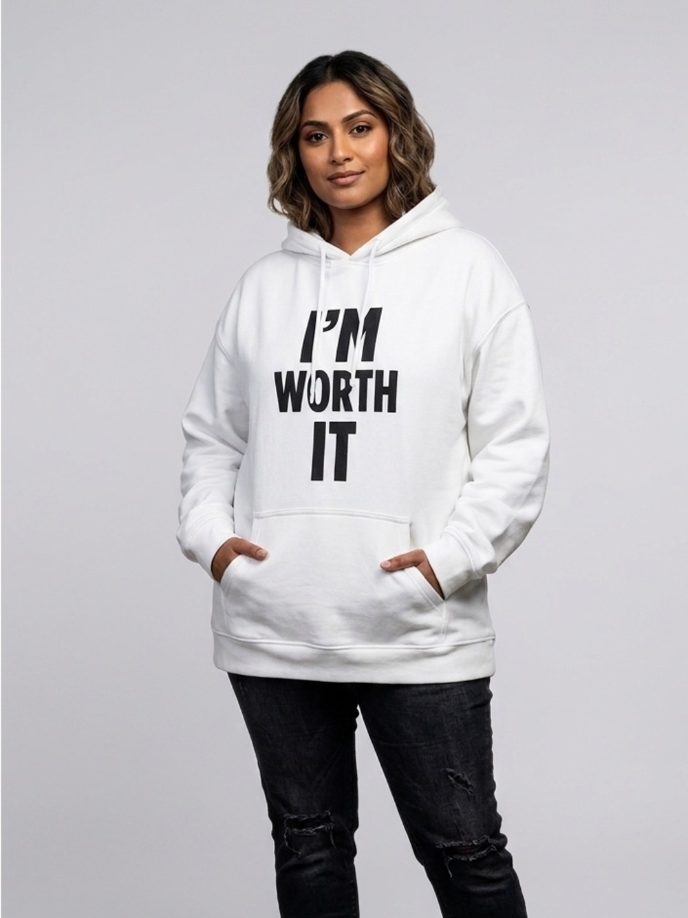 Brunette The Label White L'Oréal Collaboration Hoodie Tag